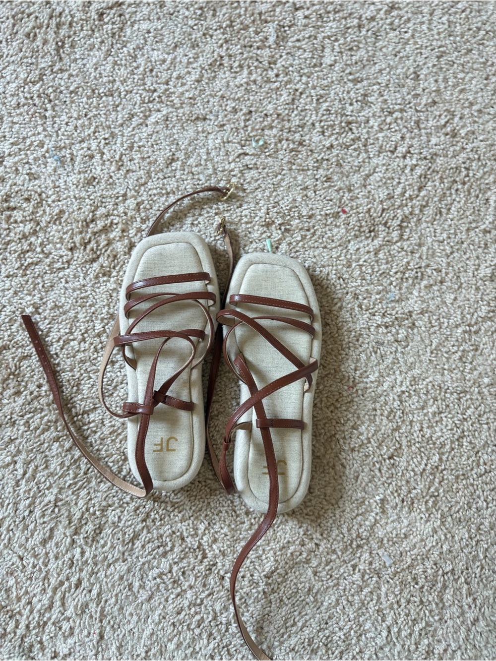 JustFab Brown Strappy Lace-Up Flat Sandals Square Toe